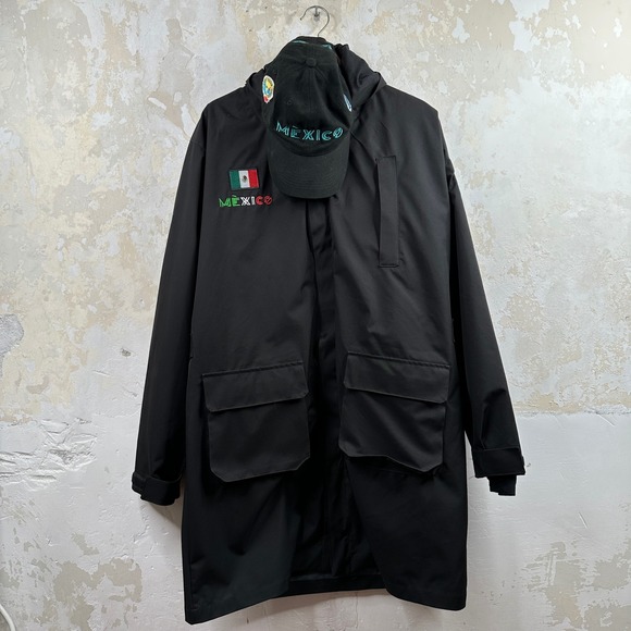 Vespa Club Mexico Hooded Parka Jacket Black Embroidered Windbreaker‎ Mens XL